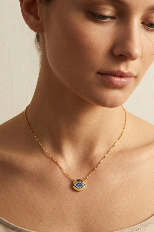Gold Disc Evil Eye Necklace