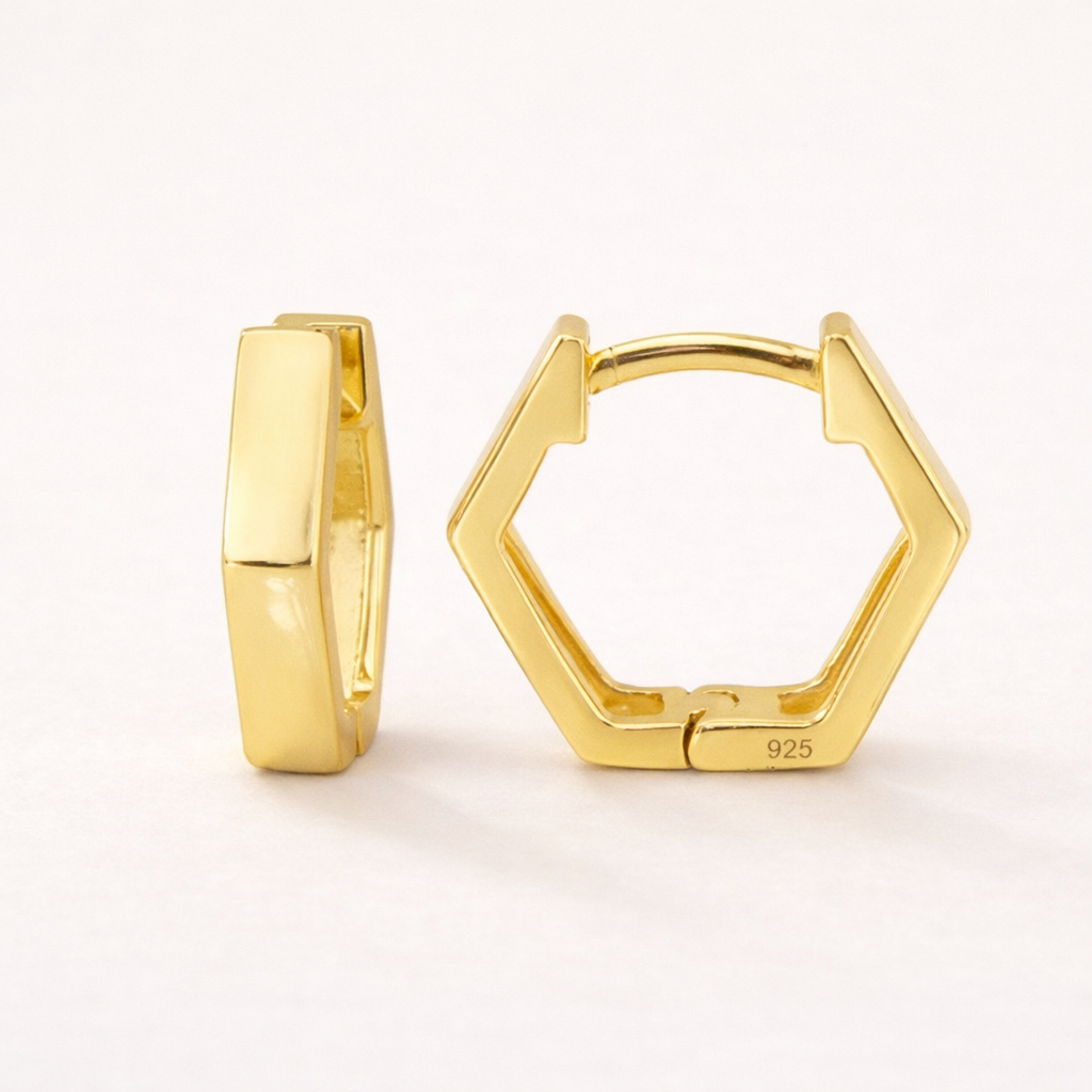 Hexagon Huggie Hoops