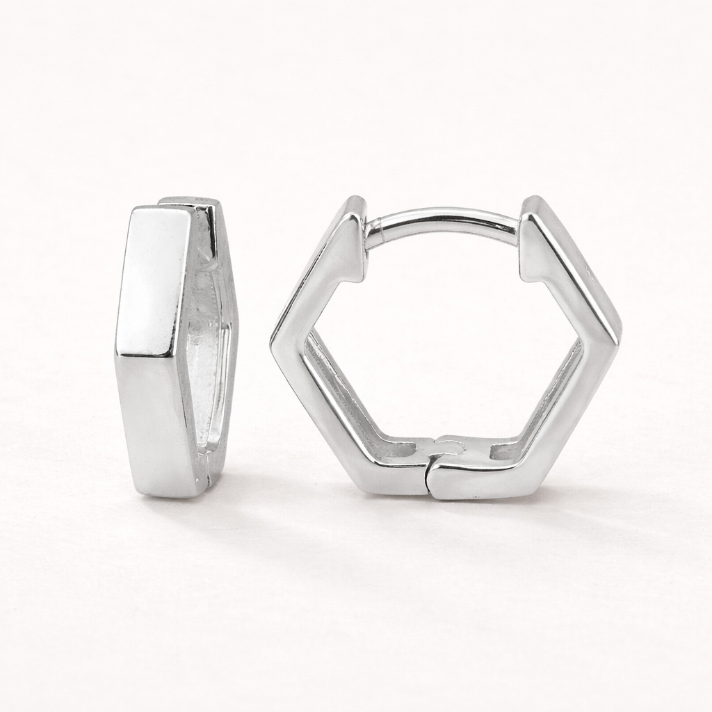 Hexagon Huggie Hoops