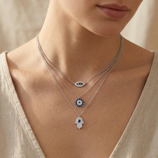 Hamsa & Evil Eye Triple Layer Necklace